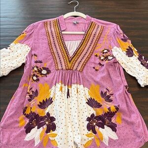 Anthropologie Purple and Yellow Floral Blouse